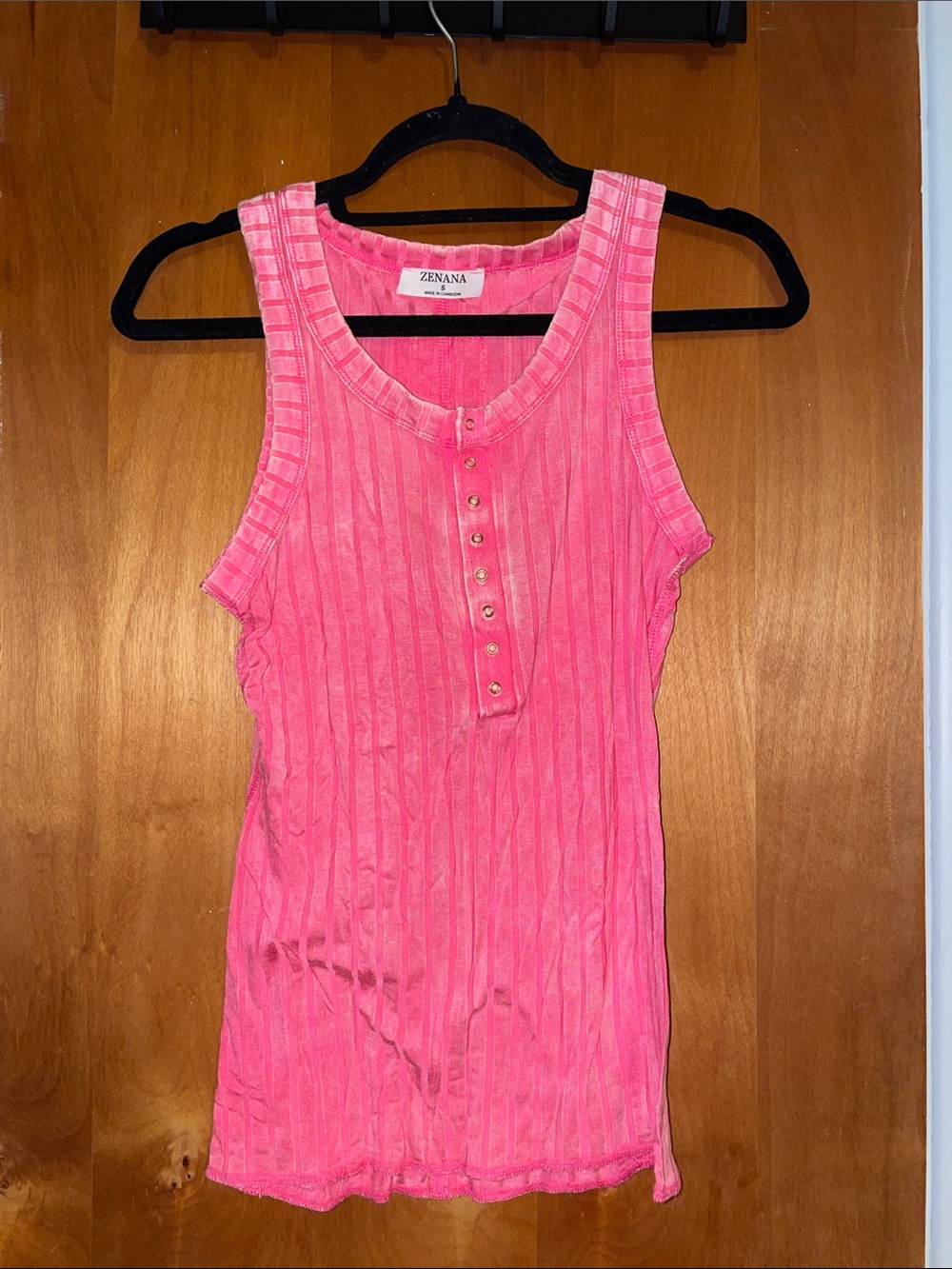 Zenana Outfitters Hot Pink Ribbed Button-Front Tank